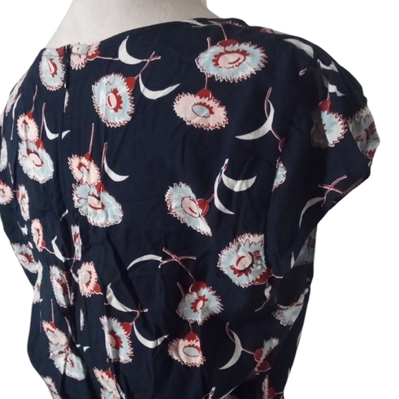 J. Crew Navy Blue Floral Faux Wrap Style Ruffle Trim Midi Dress Size 6 - Picture 6 of 8